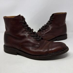 FRYE Mens 11.5 D Brown Leather Cap Toe Lace Up Ankle Boots Made in Mexico